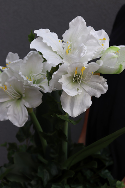 Amarylis Biel, wysokiej jakości sztuczna roślina w złotej donicy, wys.70cm