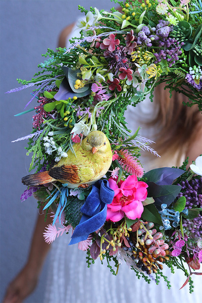 Kolorato, wianek z ptaszkiem, śr.33cm