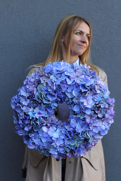 Hortensje Violet, wianek na drzwi z hortensji, śr.44cm 