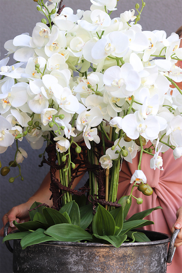 Grigio Grande 2, sztuczny storczyk w szarej donicy