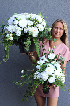 Malano Roses, komplet dekoracji nagrobnych, bukiet + kompozycja w naczyniu