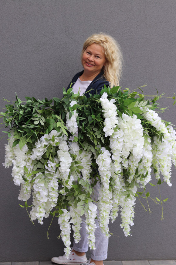 elegancka girlanda z białymi kwiatami, Wisterianna Premium, dł.1m 