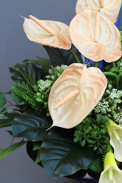 Anturium Cappucino, kompozycja nagrobna w naczyniu