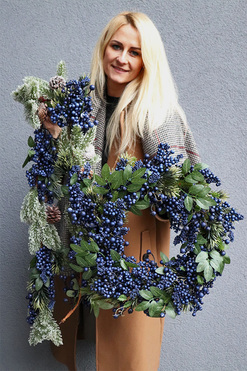 Granatowa Geruta, komplet zimowych dekoracji, wianek + girlanda 