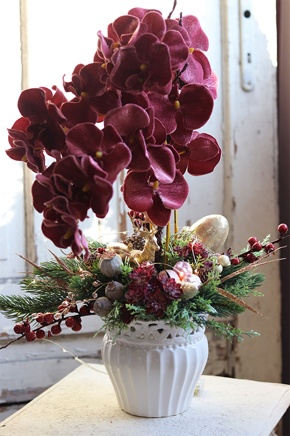 dekoracja świąteczna ze storczykiem, Velurro Pudrovy, wys.61cm 