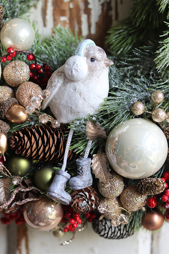 bajeczny wianek świąteczny, Zimowy Ptaszek, śr.38cm