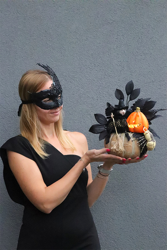 Dyniowe Halloween, jesienny stroik halloweenowy