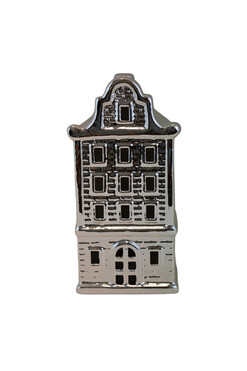 Glamour XMAS, domek ceramiczny lampion LED, srebrny, wys.20cm