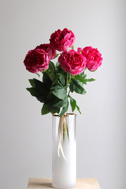 OD RĘKI Real Peony, bukiet realistycznych peonii, amarant, 5szt, dł.58cm 