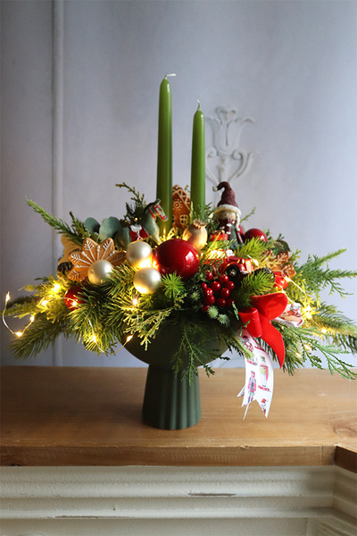 Green Deluxe, świąteczny stroik LED w pucharze