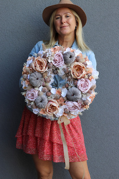 Grey Pumpkins, dekoracyjny jesienny wianek, wym.43cm