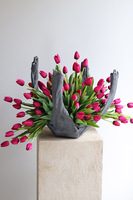 Volcan Magenta Tulips, kompozycja nagrobna w misie