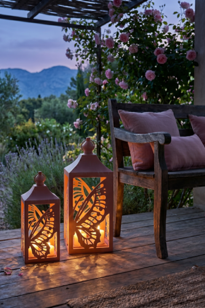 Butterfly Pink, metalowy lampion latarenka