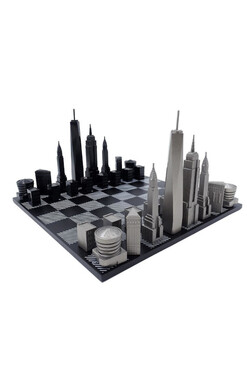 New York Sky Line, ekskluzywne szachy ze stali nierdzewnej, wym.38x38cm 