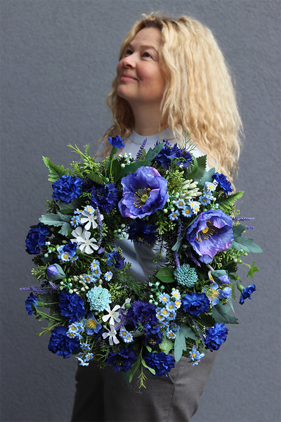 Granatowe Maki, wianek dekoracyjny na drzwi