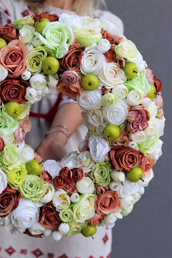 duży jesienny wianek na drzwi, Zielone Jabłuszka