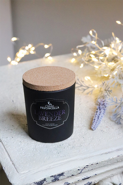 Lavender Breeze, sojowo-kokosowa świeca zapachowa w szkle, czarna, 135g