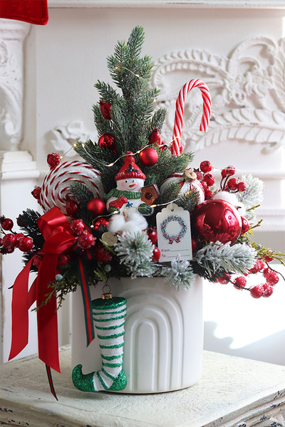 Lollypop Snowman, świąteczny stroik LED z choinką	