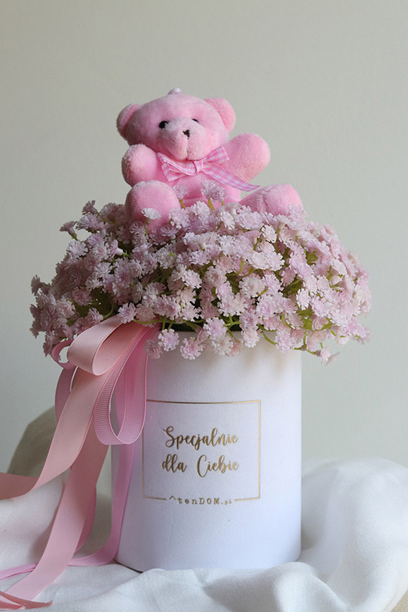 Gipsówka Teddy, flowerbox kwiatowy welurowy