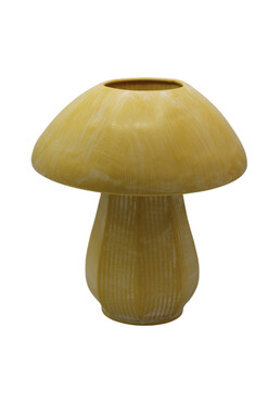 Grzybek, wazon dekoracyjny metalowy, żółty, wys.24cm