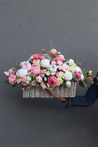 dekoracja w drewnianej skrzynce, Gefiana, wym.39x72cm