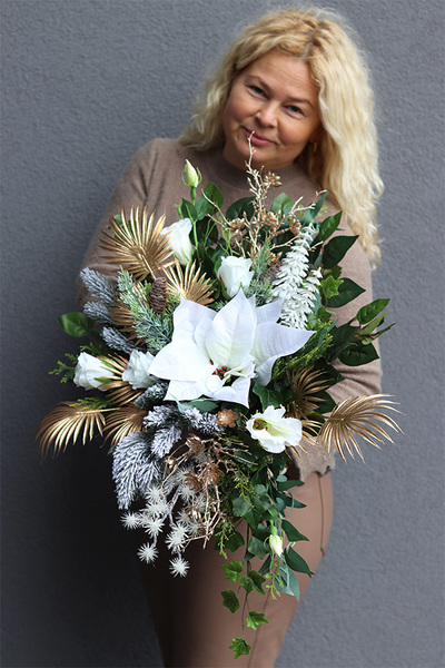 White&Gold, komplet dekoracji nagrobnych, kompozycja + bukiet