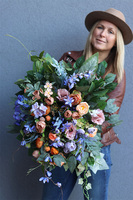 Gerfa, fioletowo-pomarańczowa wiązanka nagrobna na florecie