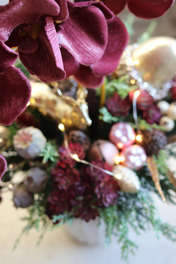 dekoracja świąteczna ze storczykiem, Velurro Pudrovy, wys.61cm 