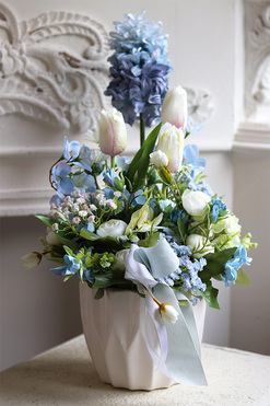 Blue Hiacinto, stroik wiosenny z hiacyntem, wys.49cm