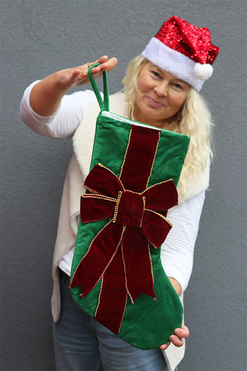 OD RĘKI Santa, mikołajkowa skarpeta świąteczna, zielona, wym. 48x30cm