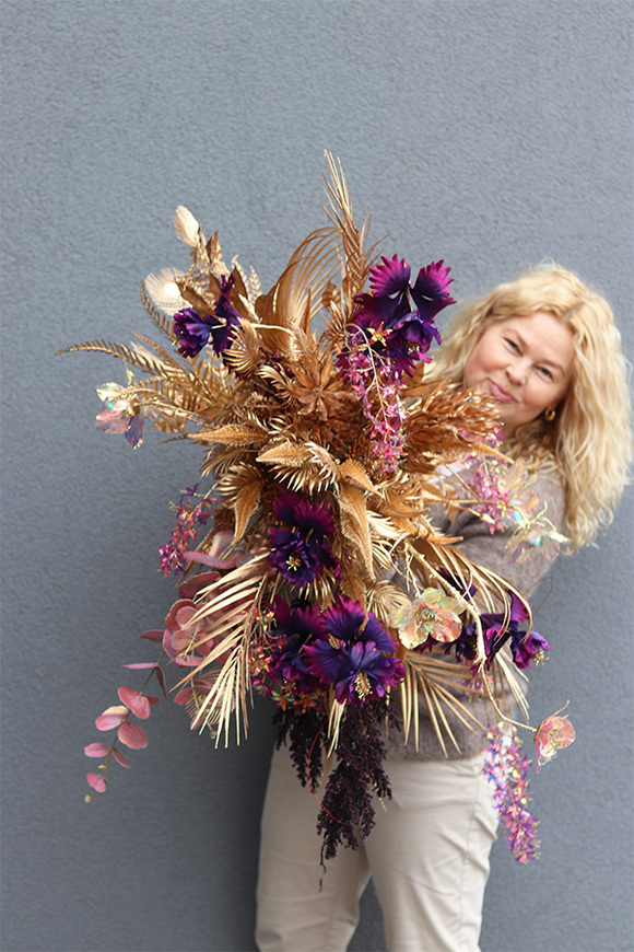 Glamour Gold, dekoracyjny panel ze sztucznych kwiatów