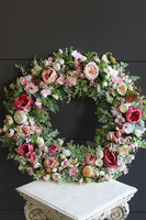 Pink Romantic, wianek kwiatowy na bazie obręczy metalowej