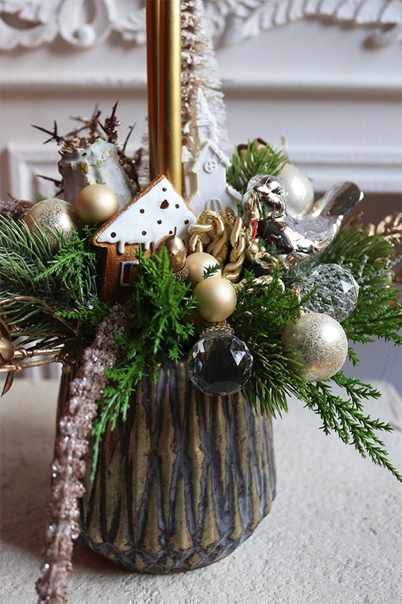 Złota Atmosfera LED, stroik z świecami