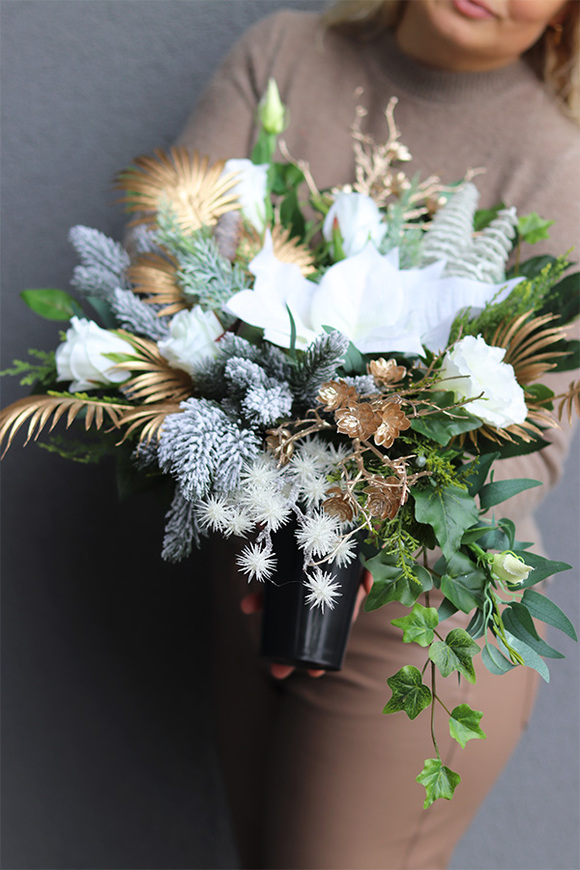 White&Gold, komplet dekoracji nagrobnych, kompozycja + bukiet