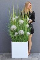 Fiberglass Marco 3, sztuczne trawy w białej donicy