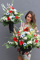 Mazowsze, komplet dekoracji nagrobnych, bukiet + kompozycja w misie