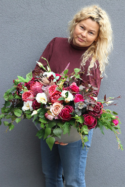 Begra Laos, kompozycja nagrobna w srebrnej misie, wym.35x75cm 