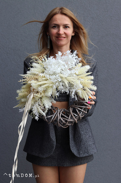 OD RĘKI November Sun 2, asymetryczny wianek na drzwi boho, rozp.37cm  