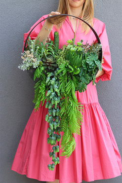 Zieleń Sukulentów A, kompozycja sukulenty w donicy wiszącej, śr.45cm