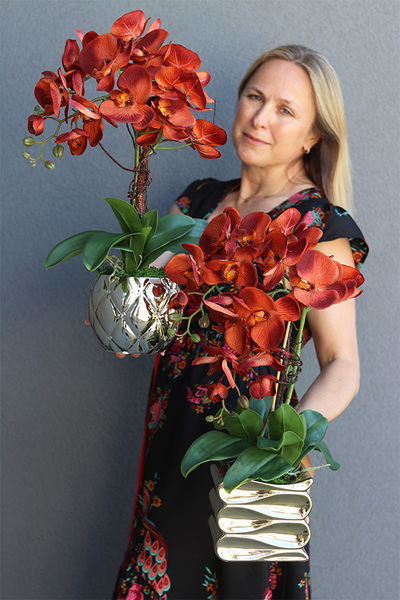 miedziany storczyk w złotej donicy, Diamond Red, wys.53cm 