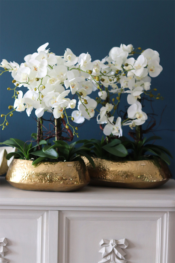 Deluxe Belldani B, sztuczny storczyk w złotej donicy, wys.58cm