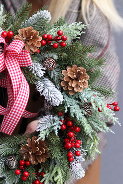 Redite 3, mroźny wianek zimowy z kokardą, śr.47cm