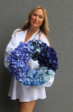 Blue Hydrangea, wysokiej jakości wianek z hortensjami, śr.44cm