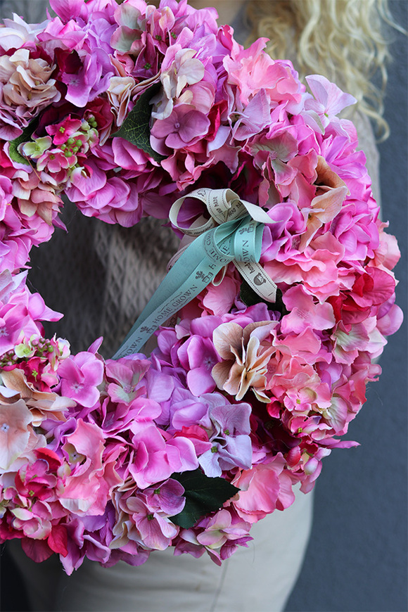 Hortensje Pinki, różowy wianek z hortensji