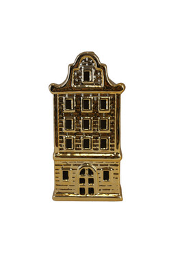 Glamour XMAS, domek ceramiczny lampion LED, złoty, wys.20cm