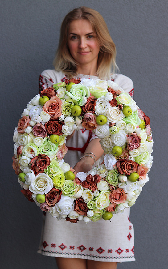 duży jesienny wianek na drzwi, Zielone Jabłuszka