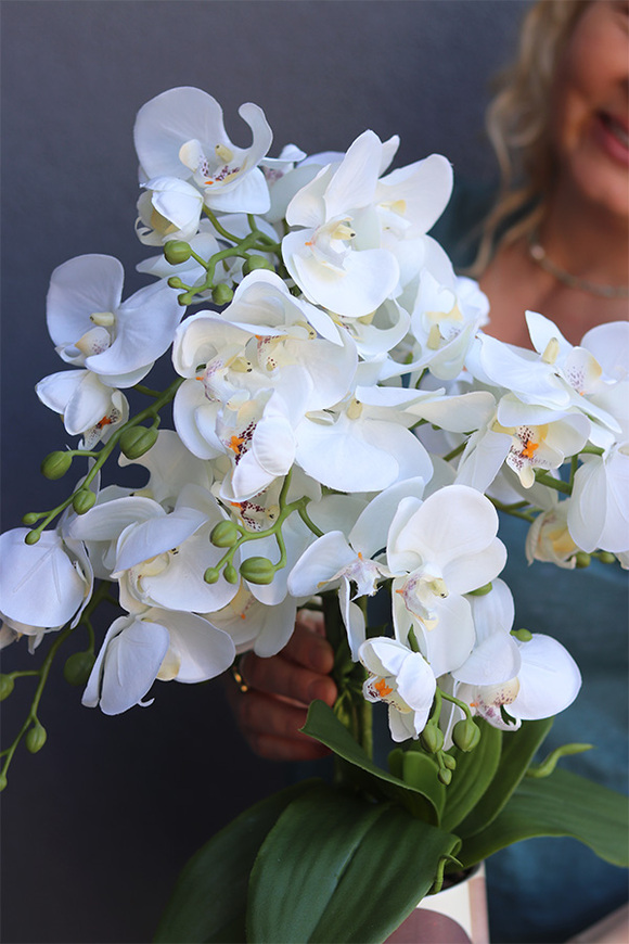 Ambra, sztuczny storczyk w donicy na stojaku