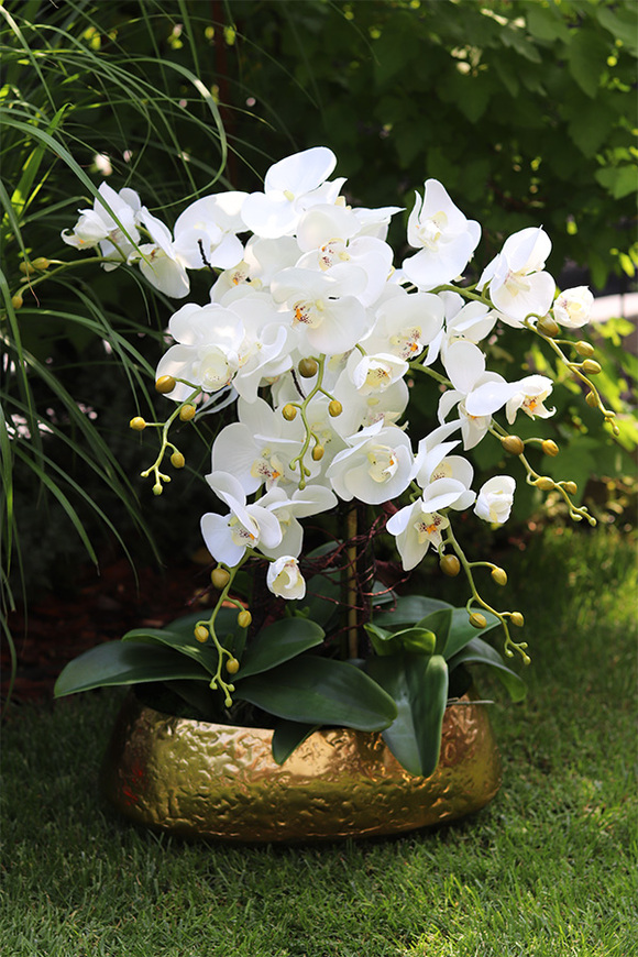 Deluxe Belldani B, sztuczny storczyk w złotej donicy, wys.58cm