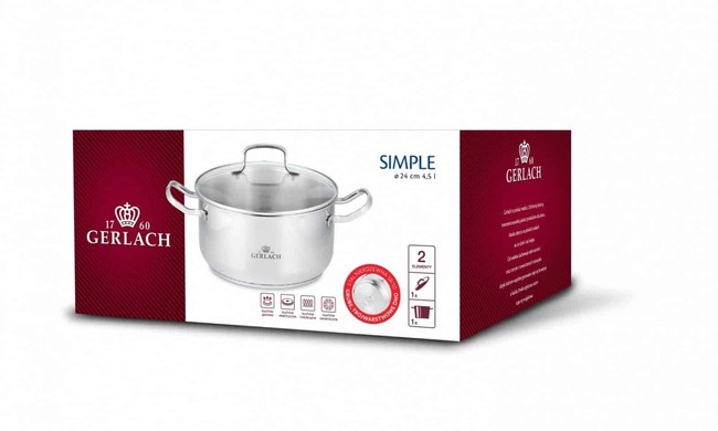 Simple, stalowy garnek z pokrywką, poj.4.5l, śr.24cm