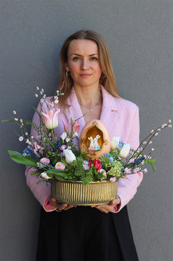 OD RĘKI Merenda, stroik wielkanocny z zajączkami, wym.45x55x30cm